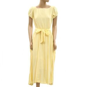 Free People Free-est Jackie Midi Dress Puffed Sleeve Open Back Yellow S 285146